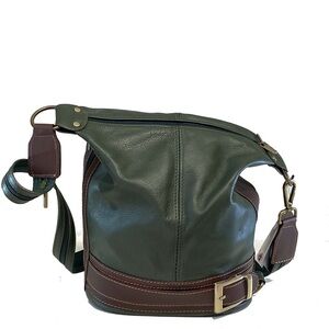 Caterina Italian Leather Bucket Bag Backpack Green Brown